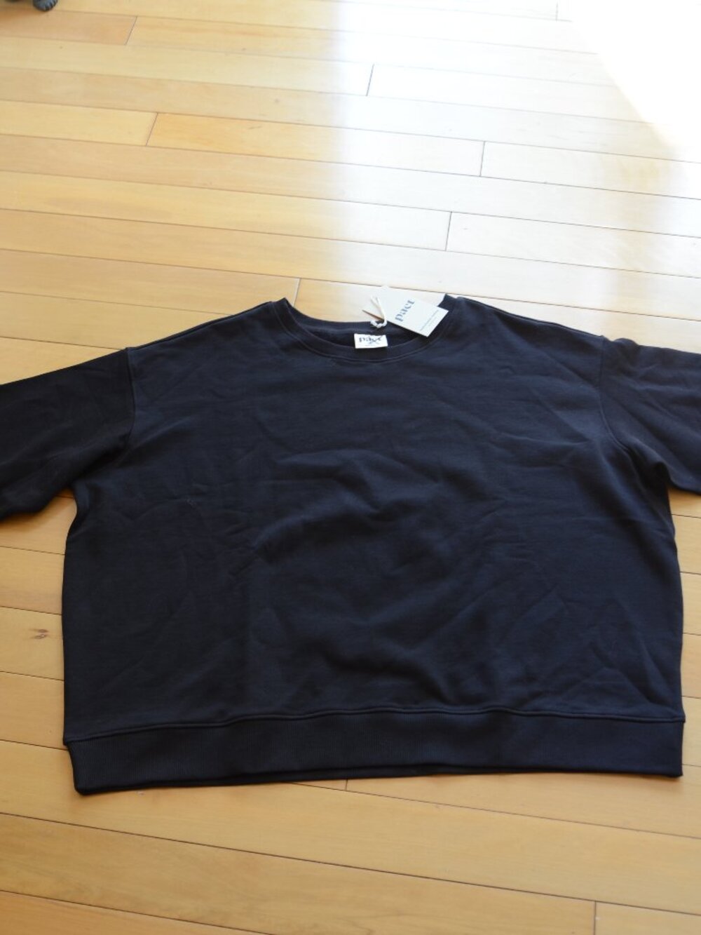 Pact Women's Black Cloud Brushed Fleece Crew Sweatshirt Size XXL NWT